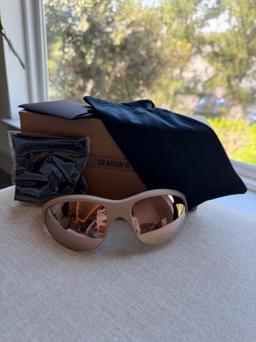 Yeezy Season 6 Sunglasses in Tan Frame with Mirrored Brown Lenses
